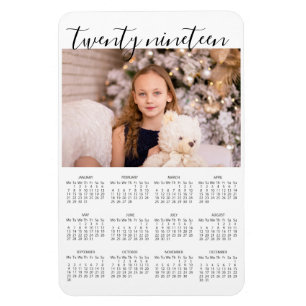 Simple elegant photo magnet with 2019 calendar
