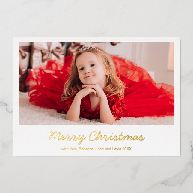 Simple Elegant Photo Modern Christmas Foil Holiday Card (Front)