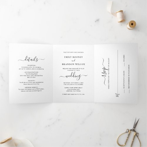 Simple Elegant Photo Modern Wedding Tri_Fold Invitation