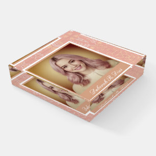 Simple Elegant Photo Name Square Glass Paperweight