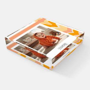 Simple Elegant Photo Name Square Glass Paperweight