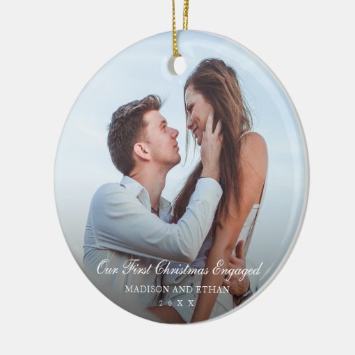 Simple Elegant Photo Our First Christmas Engaged Ceramic Ornament | Zazzle