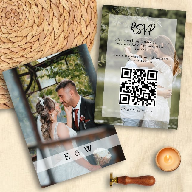 Simple Elegant Photo Overlay QR code Wedding RSVP Card (Simple Elegant Photo Overlay QR code Wedding RSVP)