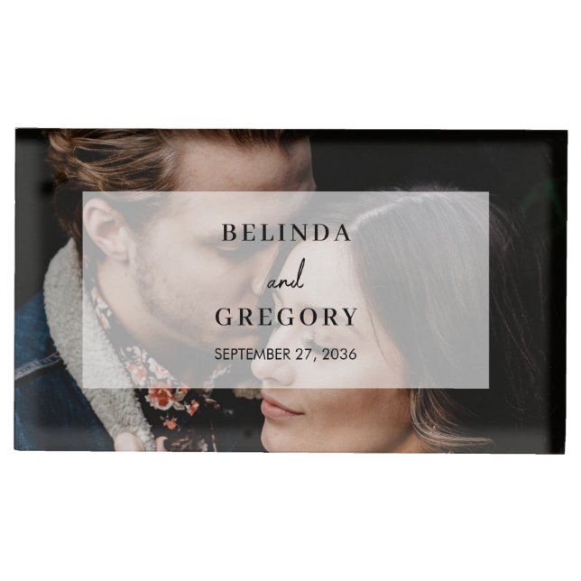 Simple Elegant Photo Overlay Script Wedding Favor Place Card Holder (Front)