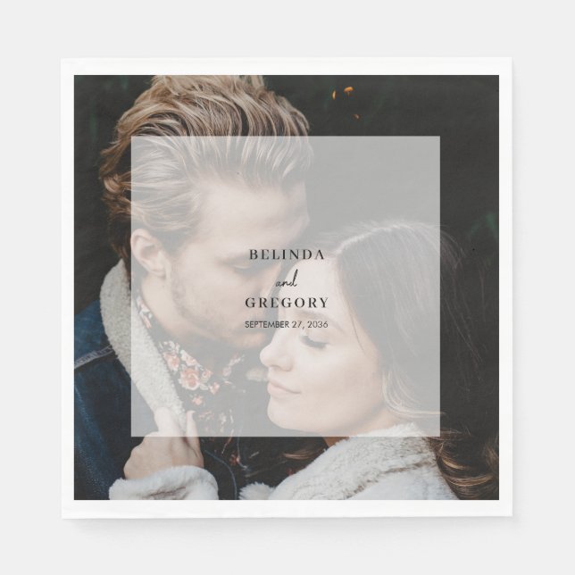 Simple Elegant Photo Overlay Script Wedding  Napkins (Front)