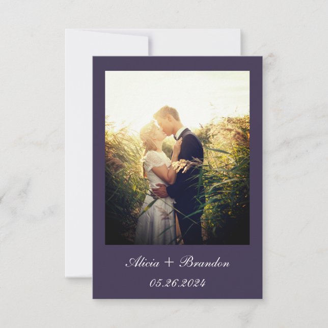 Simple Elegant Photo Purple Lilac Text Wedding Save The Date (Front)