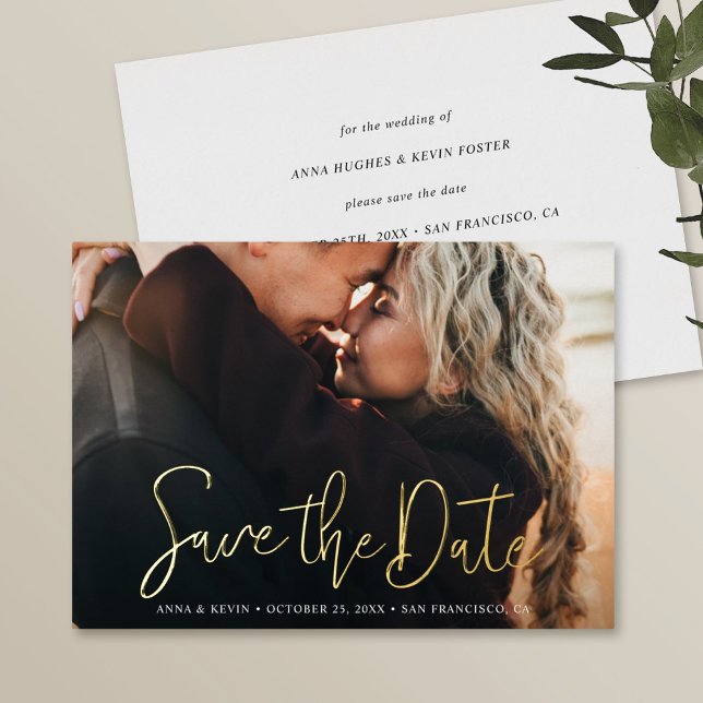 Simple Elegant Photo Save the Date Wedding Gold Foil Invitation (Creator Uploaded)