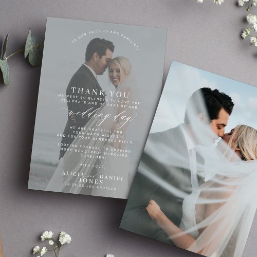 Simple elegant photo script overlay wedding  thank you card