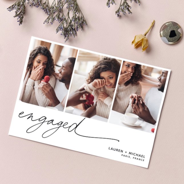 Simple Elegant Photo Script QR Code Engagement Invitation (Easily personalize this engagement party invitation with your website, photos and personal details!)