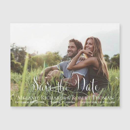 Simple Elegant Photo Script Save the Date Magnet (Front)