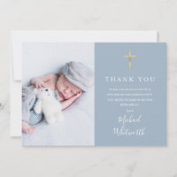 Simple Elegant Photo Signature Script Baptism  Thank You Card