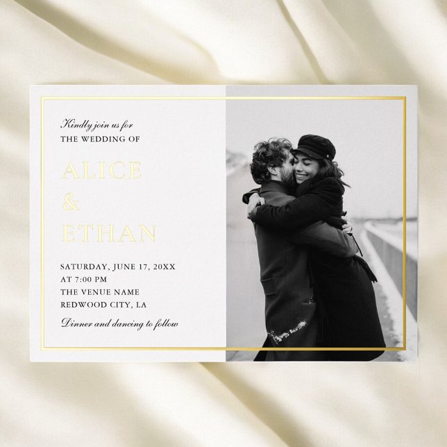 Simple Elegant Photo Summer Wedding White Foil Invitation (Creator Uploaded)