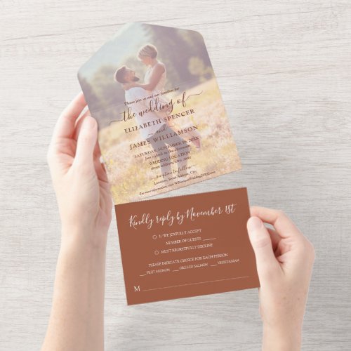  Simple Elegant Photo Terracotta Wedding All In One Invitation