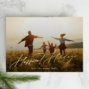 Simple Elegant Photo Typography Gold Happiest Foil Holiday Card