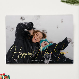 Simple Elegant Photo Typography Happiest New Year Foil Holiday Card