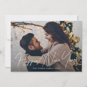 Simple Elegant Photo Typography Happiest New Year Holiday Card