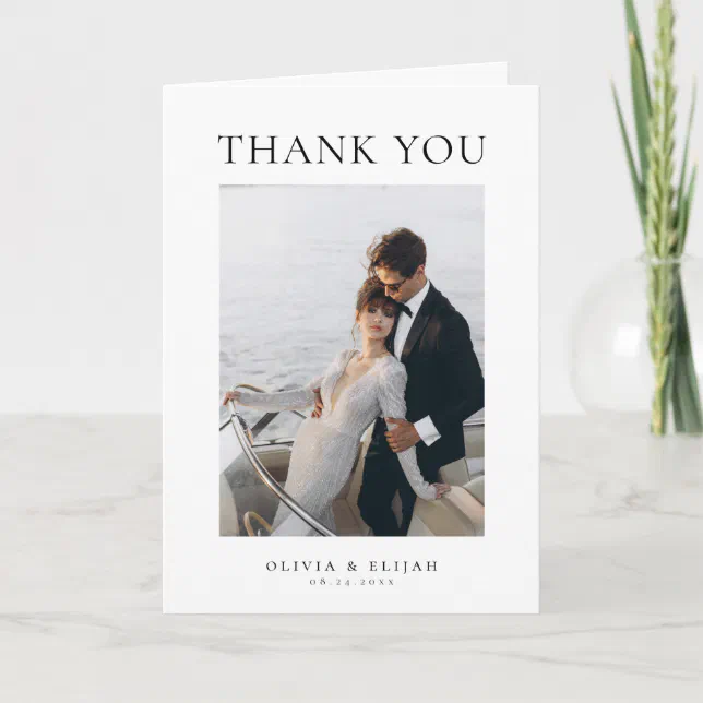 Simple Elegant Photo W Note Wedding Thank You Card | Zazzle