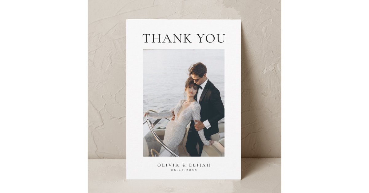 Simple Elegant Photo W Note Wedding Thank You Card | Zazzle