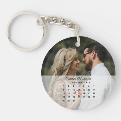 Simple Elegant Photo Wedding Anniversary Calendar Keychain