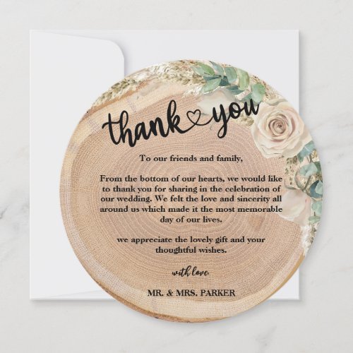 Simple Elegant Photo Wedding Hand Lettered Heart  Thank You Card