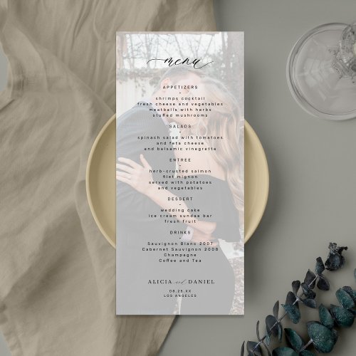 Simple elegant photo wedding menu