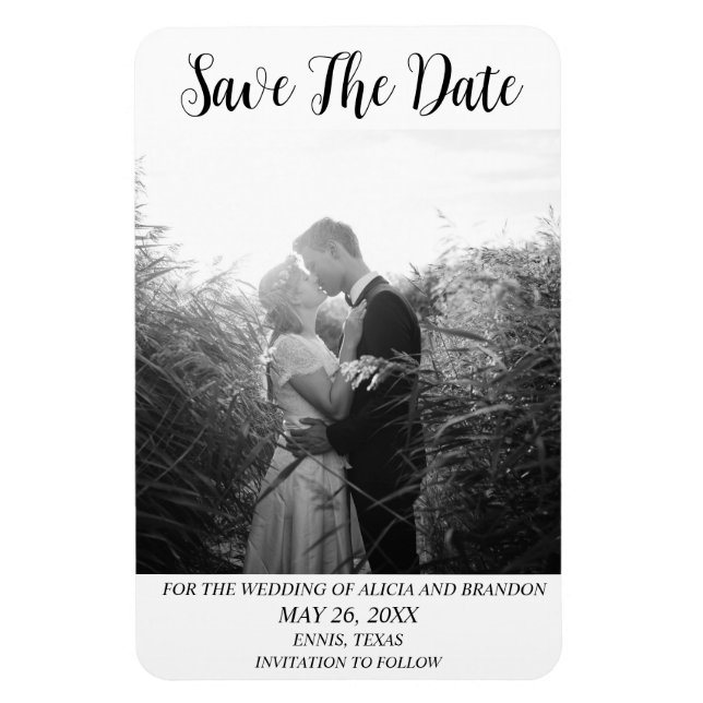 Simple Elegant Photo Wedding Modern Black Magnet (Vertical)