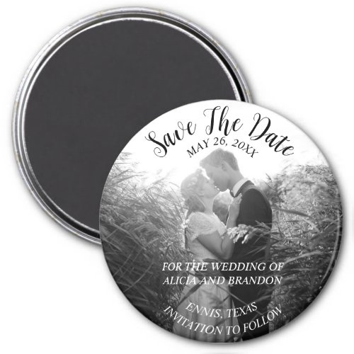 Simple Elegant Photo Wedding Modern Black Magnet