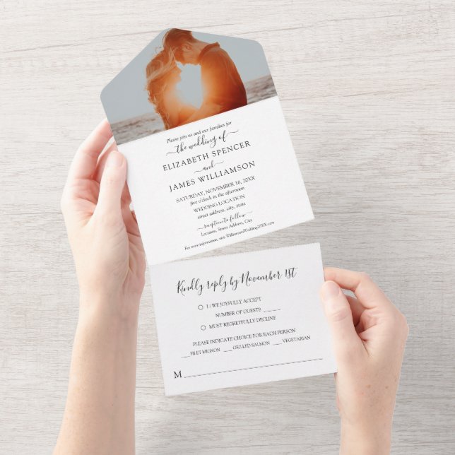 Simple Elegant Photo Wedding RSVP All In One Invitation (Tearaway)