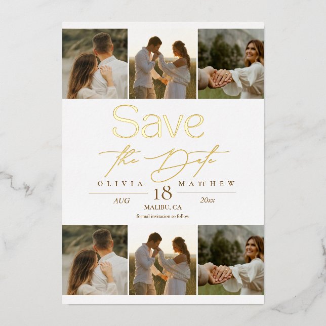 Simple Elegant Photo Wedding Save The Date Foil Invitation (Front)