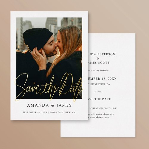 Simple Elegant Photo Wedding Save the Date Gold Foil Invitation