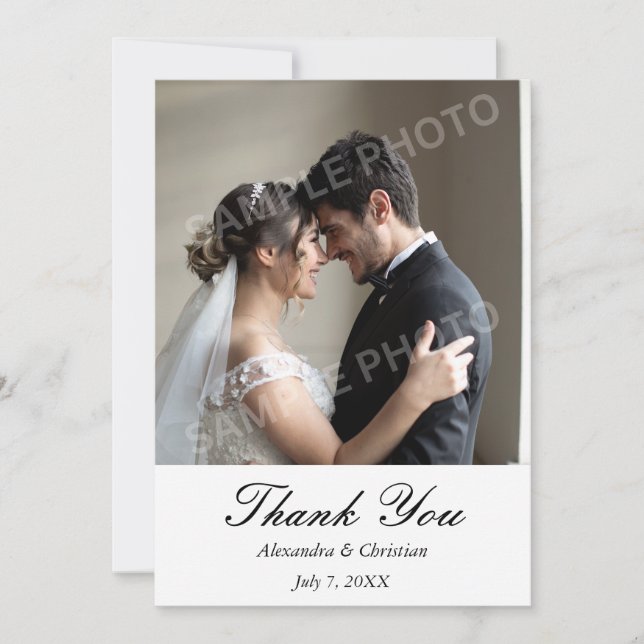 Simple Elegant Photo Wedding Thank You Card (Front)
