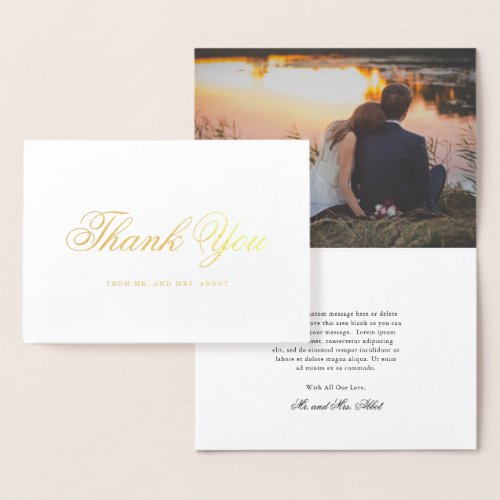 Simple Elegant Photo Wedding Thank You Gold Foil Card