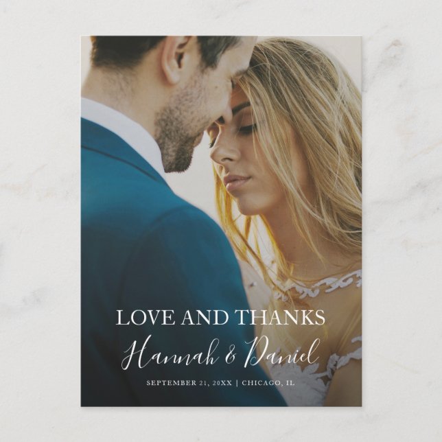 Simple Elegant Photo Wedding Thank You Postcard (Front)