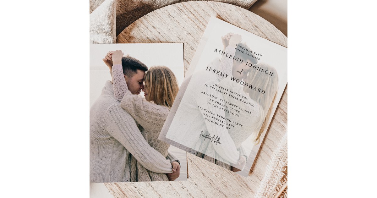 Simple Elegant Photo White Screen Wedding Invitation | Zazzle