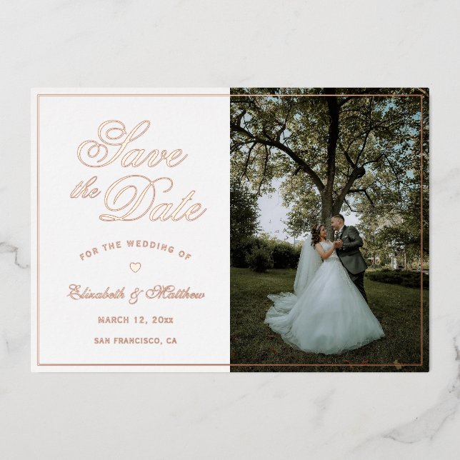 Simple Elegant Picture Wedding Save The Date Foil Invitation (Front)