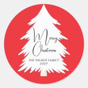 Simple Elegant Pine Tree Script Merry Christmas Classic Round Sticker