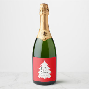 Simple Elegant Pine Tree Script Merry Christmas Sparkling Wine Label