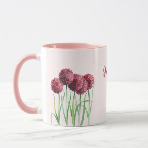 Simple Elegant Pink Alliums Flower Watercolor Mug