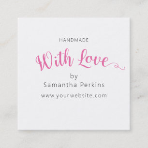Simple Elegant Pink and White Handmade With Love Square Business Card