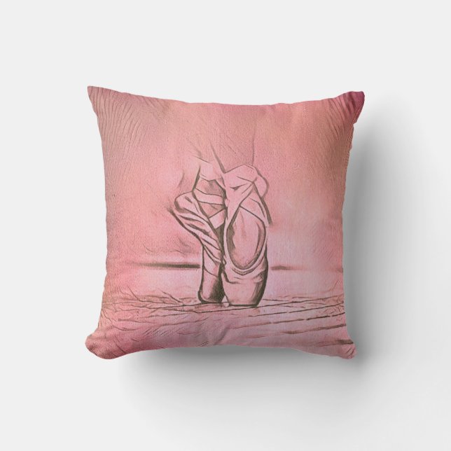 Simple Elegant Pink Ballet Shoes on Pointe Throw Pillow (Front)