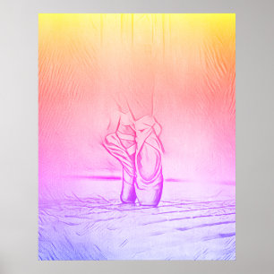 Simple Elegant Pink Ballet Shoes Rainbow Poster