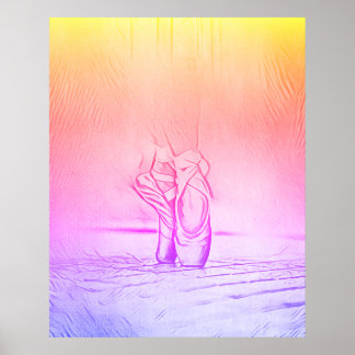 Simple Elegant Pink Ballet Shoes Rainbow Poster