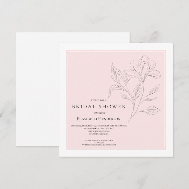 Simple Elegant Pink Black White Bridal Shower Invitation (Front/Back)