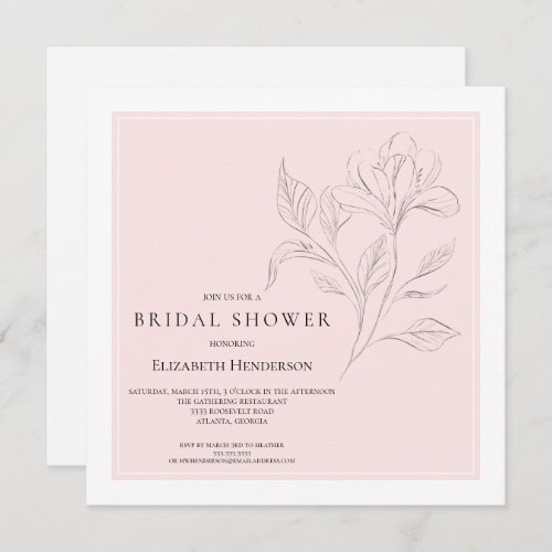 Simple Elegant Pink Black White Bridal Shower Invitation