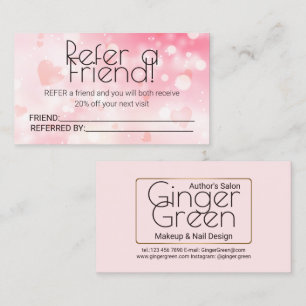 Simple Elegant Pink Bokeh Referral Card