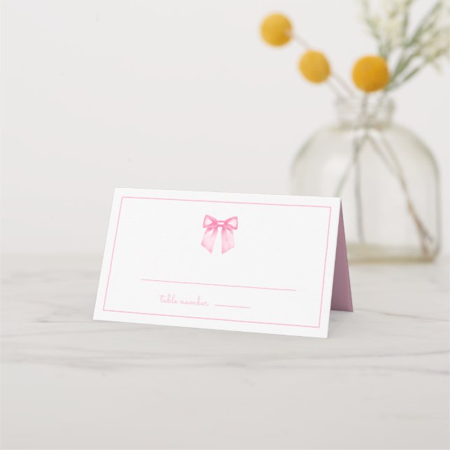 Simple Elegant Pink Bow Baby Shower Place Card (Front)