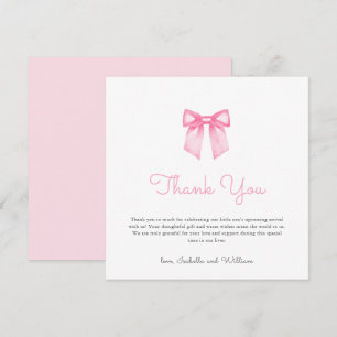 Simple Elegant Pink Bow Baby Shower Thank You Card