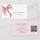Simple Elegant Pink Bow QR Code Business Card