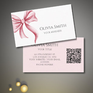 Simple Elegant Pink Bow QR Code Business Card
