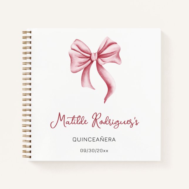 Simple Elegant Pink Bow Quinceañera Guest Book (Front)